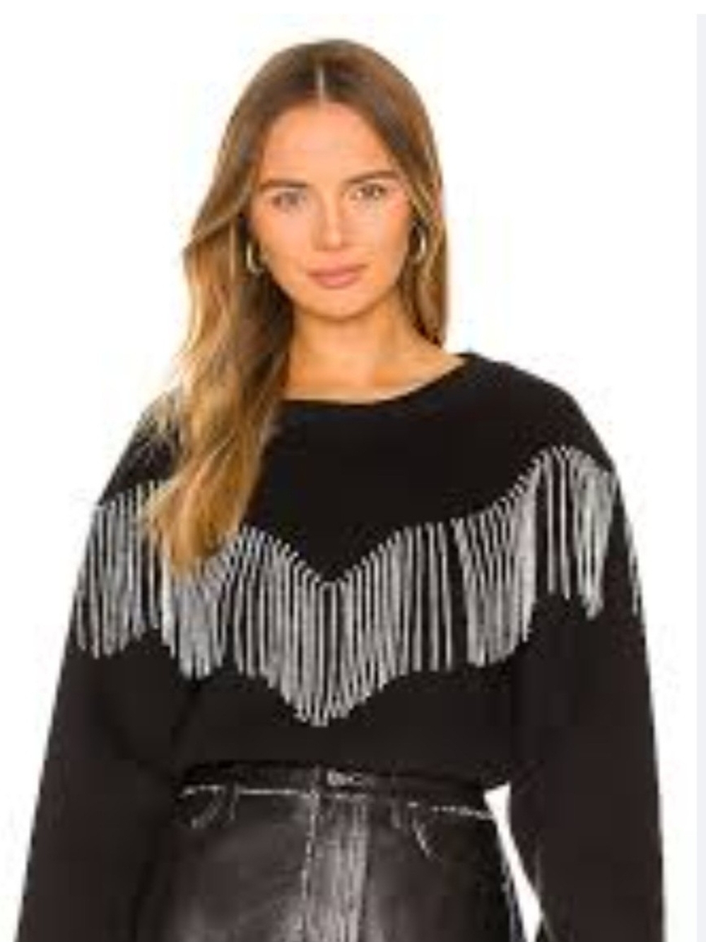 Reba Black Sweater with Rhinestone Fringe